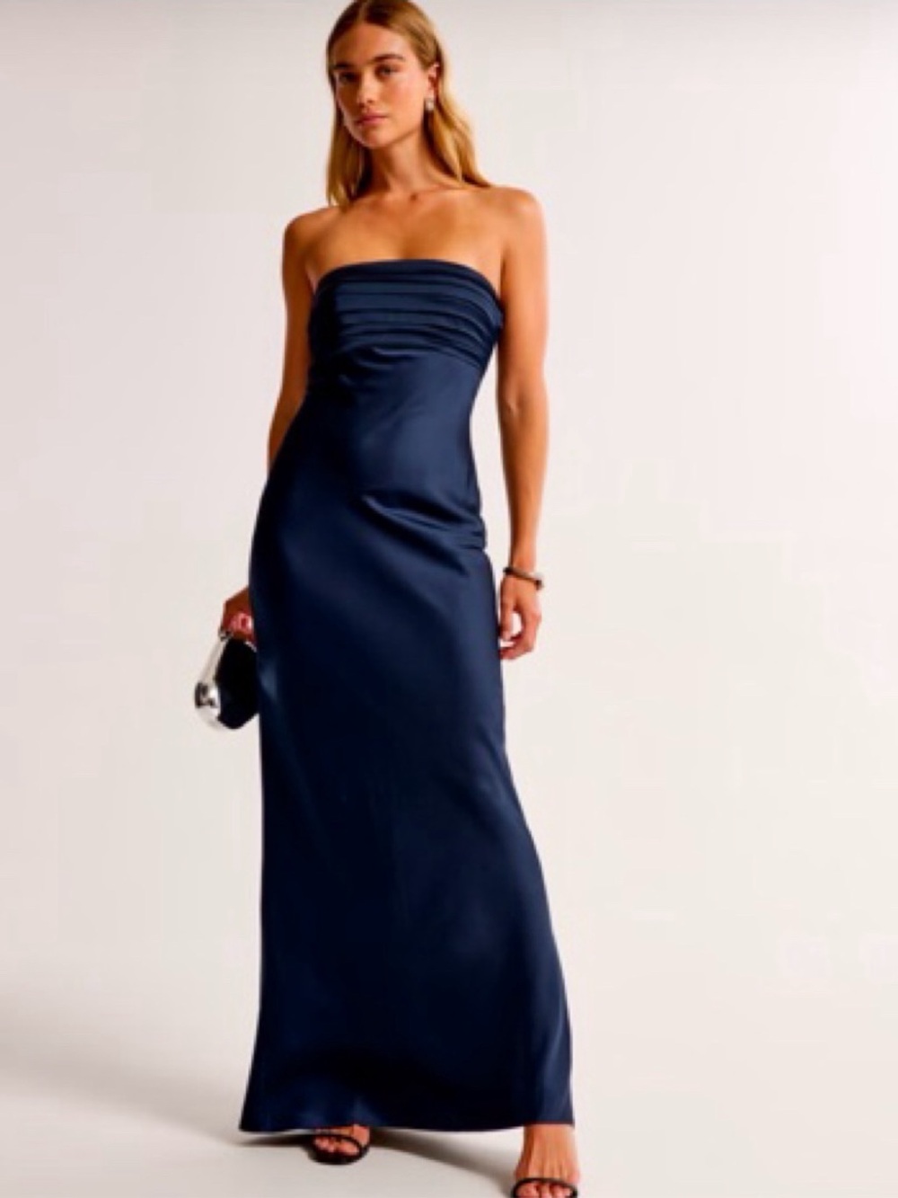 Abercrombie & Fitch Strapless Navy Satin Gown
